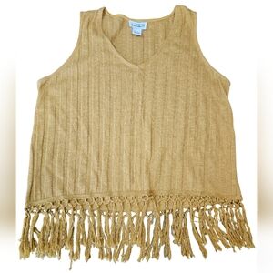 For the Republic Women's  Mustard  Cotton Blend  Tank Top with Fringe